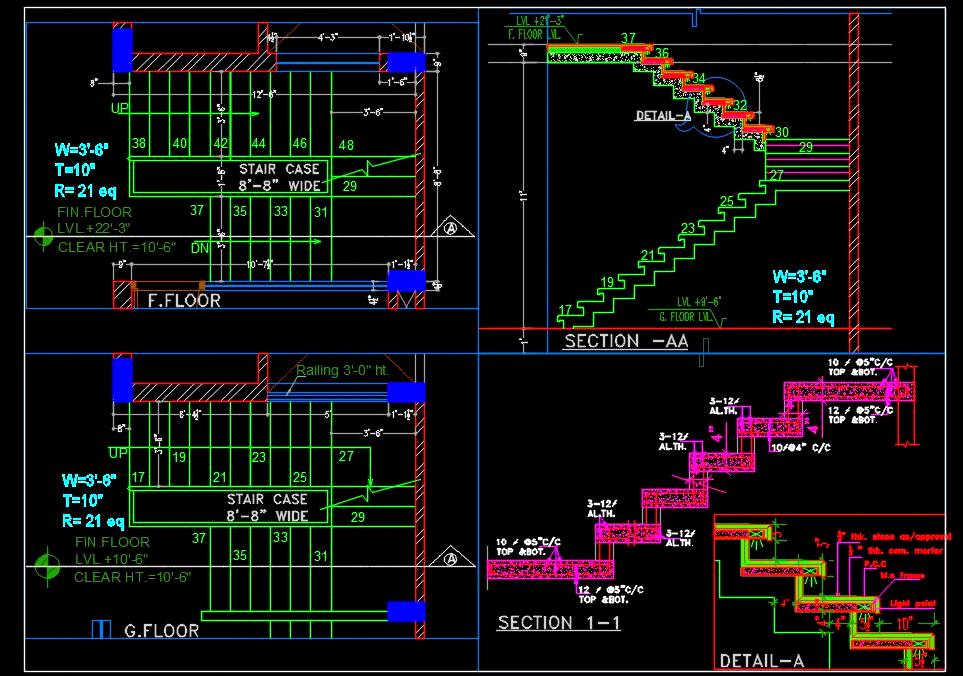 RCC Staircase DWG with Integrated Lighting & Stone Top Finish